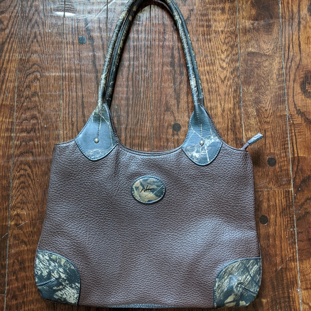 Weber's leather camo trimmed tote